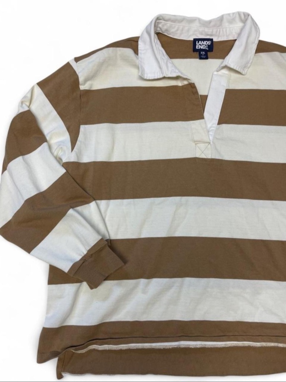 Lands' End brown and cream striped cotton rugby shirt Size XXL 20